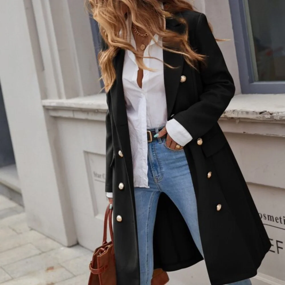 Classic Black Button up Long Jacket Coat - Picture 3 of 5